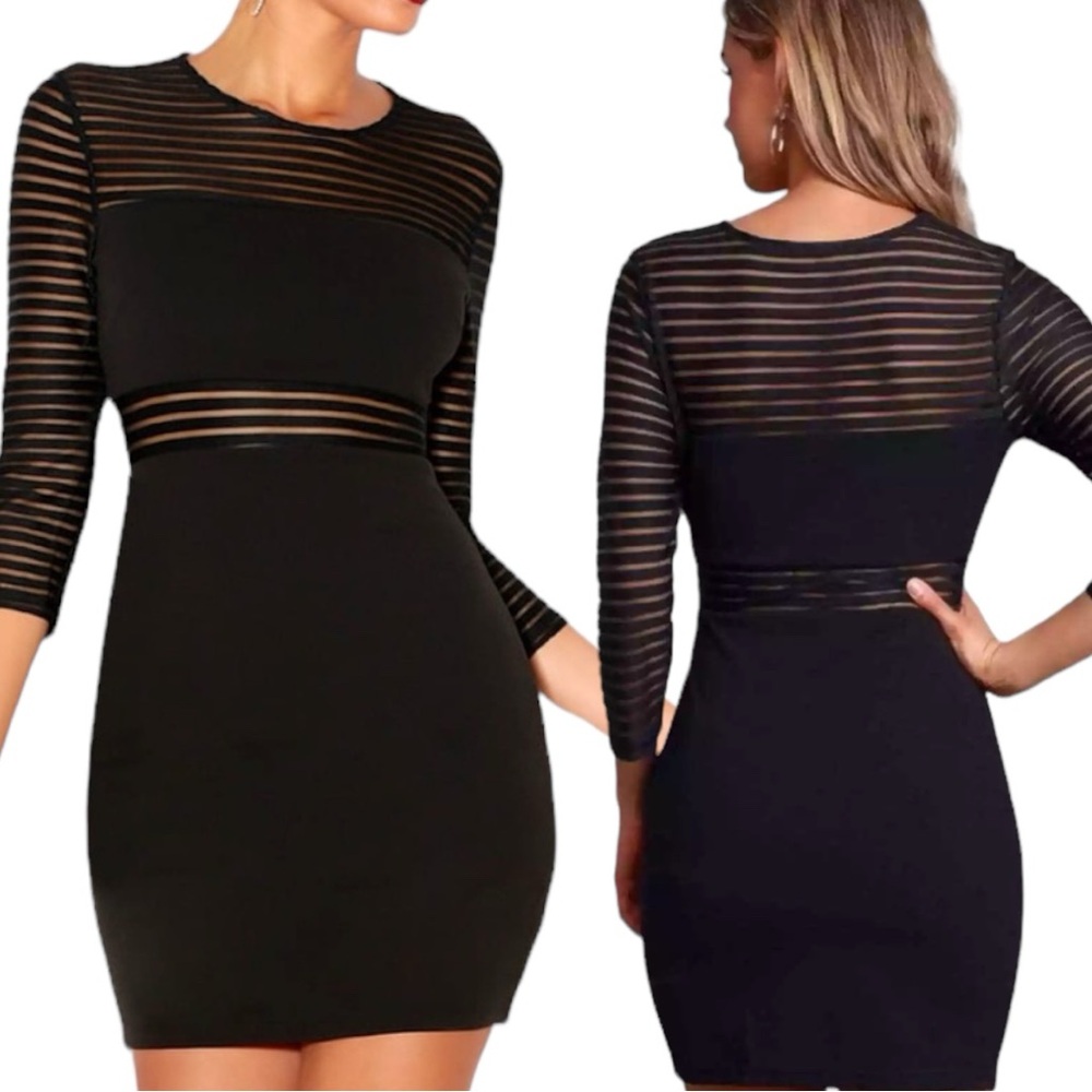 Lulus Perfect Mesh Black Bodycon Dress Size XS